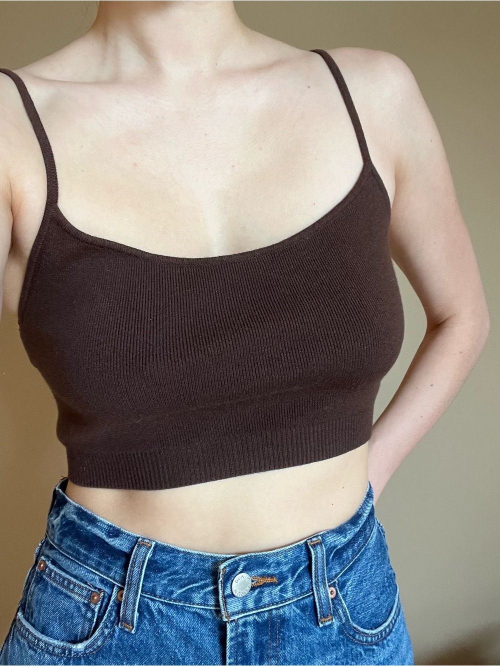Babaton Aritzia Brown Cropped Cami Tank Top